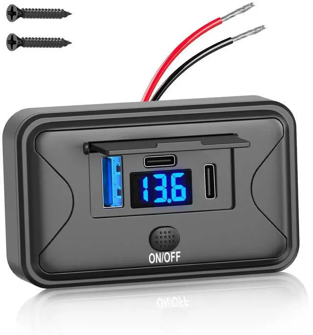 Main image of 90W 12V USB Outlet Panel Wall Mount, Dual 36W USB C and QC 3.0 18W Car USB Port Charger with Voltmeter Button Switch, Waterproof 3 USB Multi Port Power Outlet DIY 12V Accessories for Car Bus RV Truck