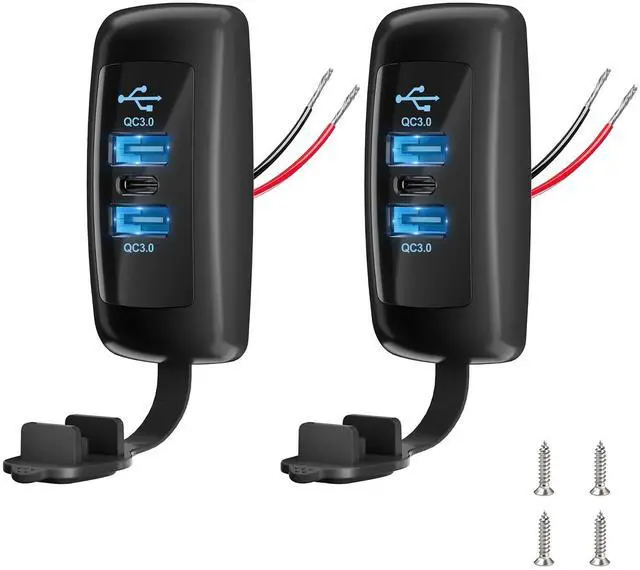 Main image of 2PCS 3 Ports 12V RV USB Outlet 56W, 2PCS Type-C PD3.0 Quick Charge & Dual QC3.0 Panel Wall Surface Mount, Automotive Car Multi-Port USB Socket Charger Adapter for RV Marine Boat Bus Camper ATV Truck