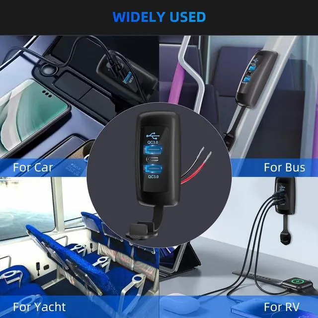 Alt view image 7 of 7 - 2PCS 3 Ports 12V RV USB Outlet 56W, 2PCS Type-C PD3.0 Quick Charge & Dual QC3.0 Panel Wall Surface Mount, Automotive Car Multi-Port USB Socket Charger Adapter for RV Marine Boat Bus Camper ATV Truck