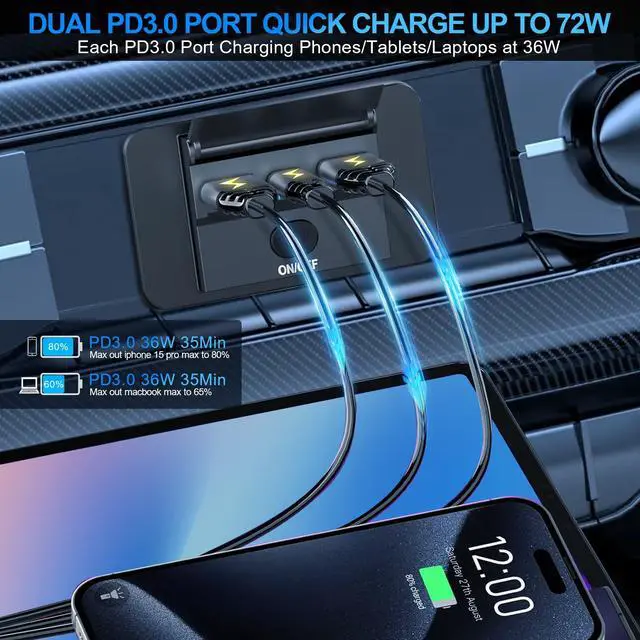 Alt view image 3 of 7 - 4PCS 3 Ports 12V RV USB Outlet 90W, Dual PD3.0 Type-C Quick Charge 72W & USB QC3.0 18W Panel Wall Mount, Automotive Car USB Socket Charger Adapter for RV Marine Boat Bus ATV Motorcycle Truck