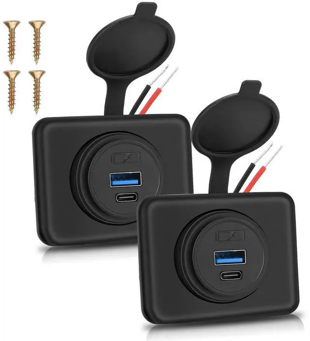 Main image of 2PCS 12V/24V RV USB Outlet with Cap, PD3.0 18W Type-C & QC3.0 18W USB-A Port Panel Mount Surface Automotive Car USB Socket Quick Charger Power Adapter for RV Marine Boat Bus ATV Motorcycle Truck Golf