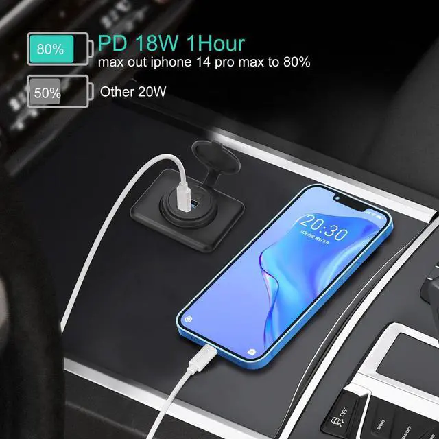 Alt view image 2 of 7 - 2PCS 12V/24V RV USB Outlet with Cap, PD3.0 18W Type-C & QC3.0 18W USB-A Port Panel Mount Surface Automotive Car USB Socket Quick Charger Power Adapter for RV Marine Boat Bus ATV Motorcycle Truck Golf