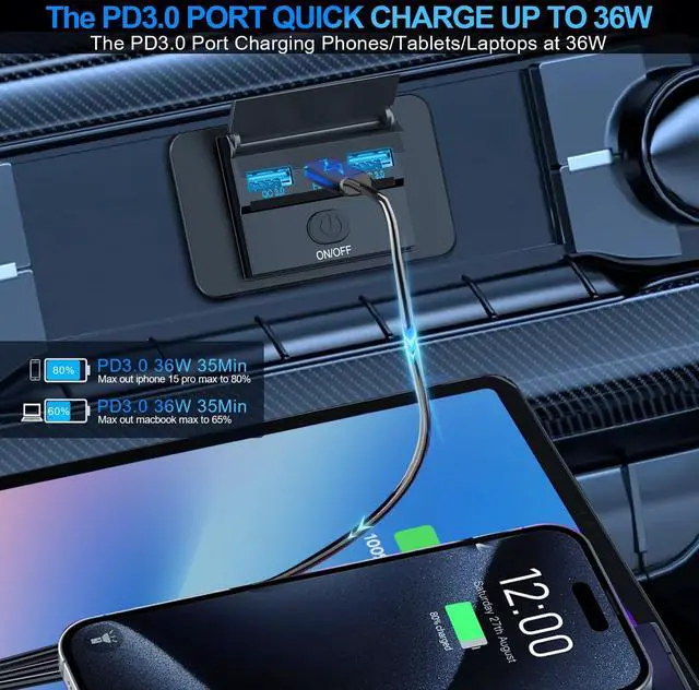 Alt view image 2 of 7 - 4PCS 3 Ports 12V RV USB Outlet 72W, Gibbab Dual USB QC3.0 36W & PD3.0 Type-C Quick Charge 36W Panel Wall Mount, Automotive Car USB Socket Charger Adapter for RV Marine Boat Bus ATV Motorcycle Truck