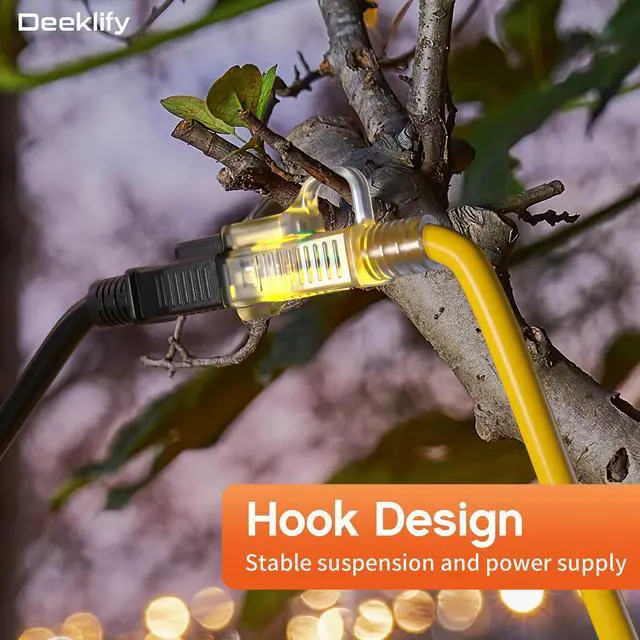 Alt view image 3 of 7 - 12AWG 15 FT Heavy Duty Outdoor Extension Cord Waterproof with Lighted End, 12 Gauge Extension Cord Flexible and Cold Resistant 3 Prong Grounded Plug,Yellow 15Amp 1875W SJTW ETL Listed