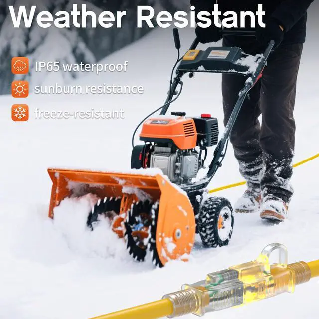 Alt view image 6 of 7 - 12AWG 15 FT Heavy Duty Outdoor Extension Cord Waterproof with Lighted End, 12 Gauge Extension Cord Flexible and Cold Resistant 3 Prong Grounded Plug,Yellow 15Amp 1875W SJTW ETL Listed