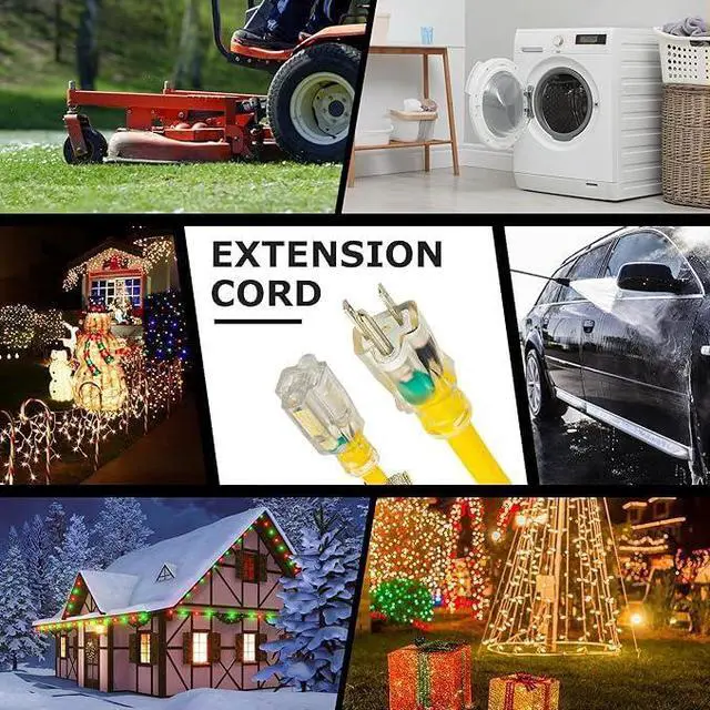 Alt view image 7 of 7 - Indoor Outdoor Extension Cord with Lighted End, 3 Prong 15A Weatherproof Power Cord, 14 Gauge Heavy Duty 12 ft Yellow Extension Cord for Garage, Garden and Home, 14/3 SJTW UL Listed