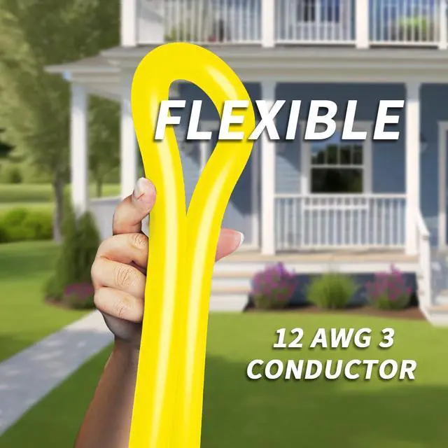 Alt view image 4 of 7 - 25ft 12/3 Gauge Outdoor Extension Cord Waterproof with Lighted Indicator, 12 Gauge SJTW Heavy Duty 15Amp 1875W, 3 Prong Cords Flexible Pure Copper Yellow ETL Listed