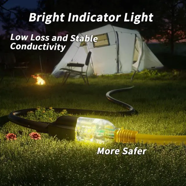 Alt view image 6 of 7 - 25ft 12/3 Gauge Outdoor Extension Cord Waterproof with Lighted Indicator, 12 Gauge SJTW Heavy Duty 15Amp 1875W, 3 Prong Cords Flexible Pure Copper Yellow ETL Listed