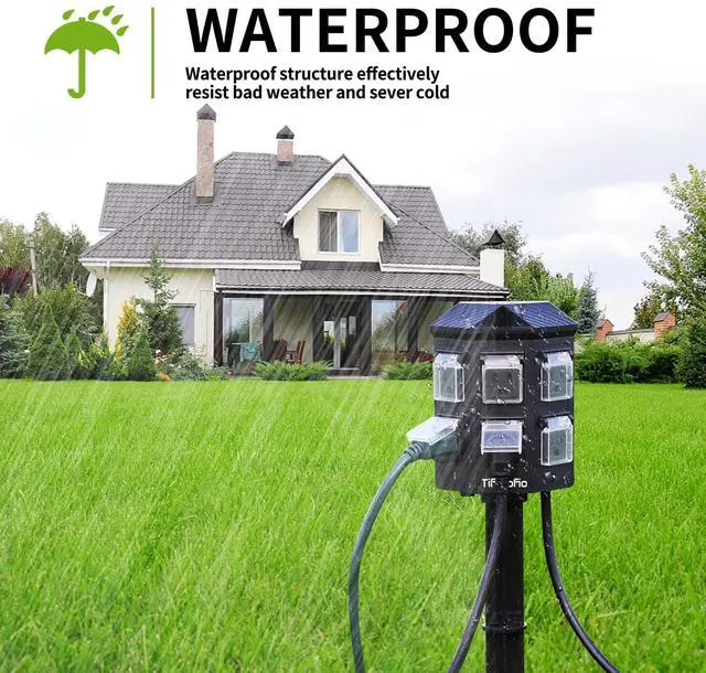 Alt view image 5 of 7 - Outdoor Power Strip with Stake Waterproof, 15 FT Extension Cord, 6 Grounded Outlets for Outdoor Lights, 14 AWG, 15A/1875W, ETL Listed