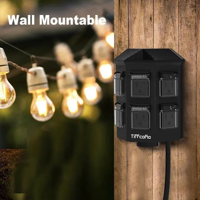 Alt view image 6 of 7 - Outdoor Power Strip with Stake Waterproof, 15 FT Extension Cord, 6 Grounded Outlets for Outdoor Lights, 14 AWG, 15A/1875W, ETL Listed