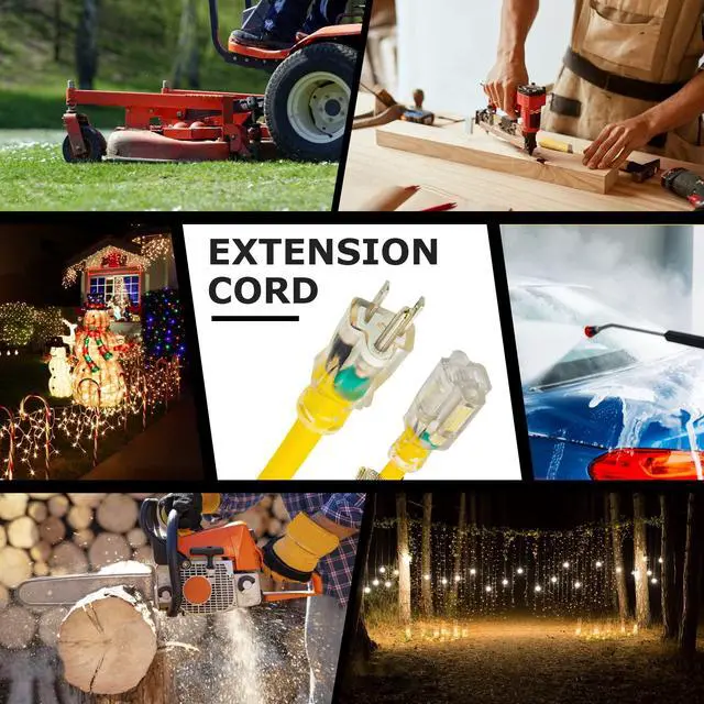 Alt view image 7 of 7 - Indoor Outdoor Extension Cord with Lighted End, 12 Gauge Heavy Duty 15 ft Yellow 3 Prong 15A Weatherproof Power Cord for Garage, Garden and Home, 12/3 SJTW UL Listed
