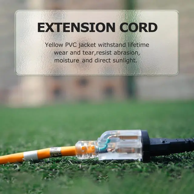 Alt view image 6 of 7 - Indoor Outdoor Extension Cord with Lighted End, 12 Gauge Heavy Duty 15 ft Yellow 3 Prong 15A Weatherproof Power Cord for Garage, Garden and Home, 12/3 SJTW UL Listed