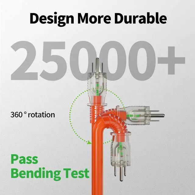 Alt view image 3 of 7 - 15 ft 12/3 Outdoor Extension Cord Waterproof Heavy Duty with Lighted Indicator End 12 Gauge 3 Prong, Flexible Cold-Resistant Long Power Cord Outside, 15Amp 1875W SJTW Orange ETL Listed