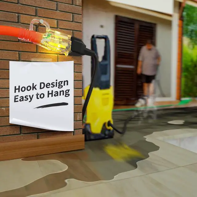 Alt view image 6 of 7 - 15 ft 12/3 Outdoor Extension Cord Waterproof Heavy Duty with Lighted Indicator End 12 Gauge 3 Prong, Flexible Cold-Resistant Long Power Cord Outside, 15Amp 1875W SJTW Orange ETL Listed