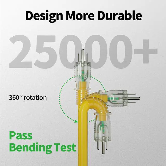 Alt view image 3 of 7 - 15 ft 12/3 Outdoor Extension Cord Waterproof Heavy Duty with Lighted Indicator End 12 Gauge 3 Prong, Flexible Cold-Resistant Long Power Cord Outside, 15Amp 1875W SJTW Yellow ETL Listed