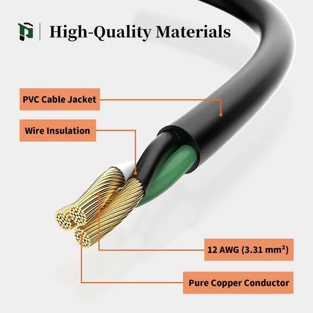 Alt view image 4 of 7 - Outdoor Extension Cord 15FT, 12 Gauge Extension Cord with Lighted End, Heavy Duty,15A 1875W SJTW, ETL Listed, Great for Garden and Home, Black