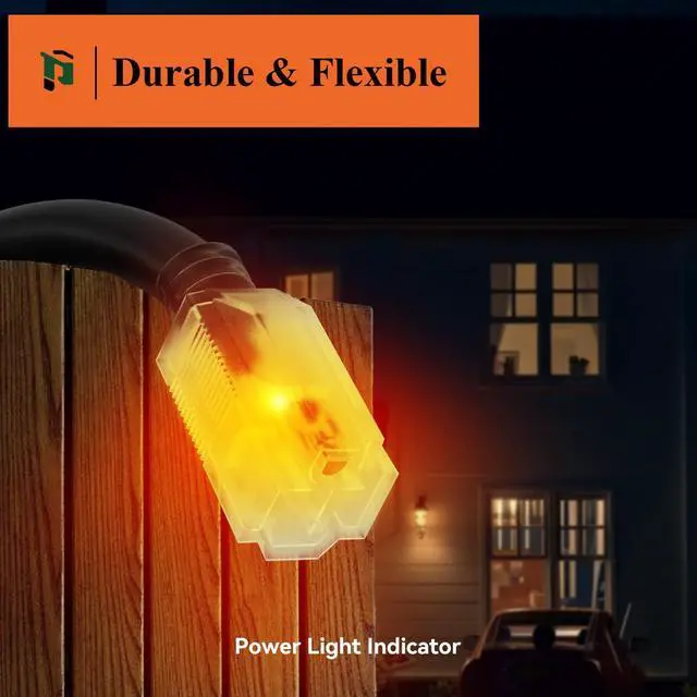 Alt view image 6 of 7 - Outdoor Extension Cord 15FT, 12 Gauge Extension Cord with Lighted End, Heavy Duty,15A 1875W SJTW, ETL Listed, Great for Garden and Home, Black