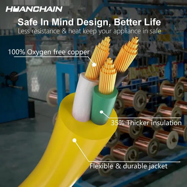 Alt view image 3 of 7 - 15 ft 14/3 Gauge Heavy Duty Outdoor Extension Cord Waterproof with Lighted, Flexible Cold Weather 3 Prong Electric Cord Outside, 15A 1875W 125V 14AWG SJTW, Yellow, ETL Listed