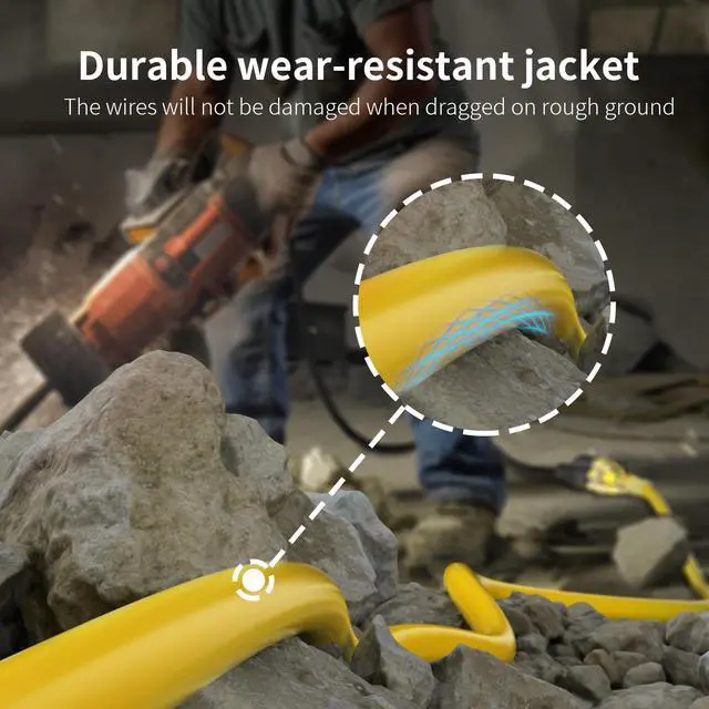 Alt view image 5 of 7 - 15 ft 14/3 Gauge Heavy Duty Outdoor Extension Cord Waterproof with Lighted, Flexible Cold Weather 3 Prong Electric Cord Outside, 15A 1875W 125V 14AWG SJTW, Yellow, ETL Listed