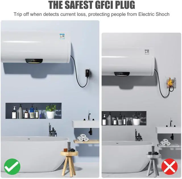 Alt view image 3 of 7 - Auto-Monitoring GFCI Replacement Plug Assembly, Auto Reset 15 Amp 3 Wires 3 Prongs,Waterproof, Ground Fault Circuit Interrupter for Air Conditioner, Pressure Washer, Ovens, Hot Tub.ETL Listed,Black
