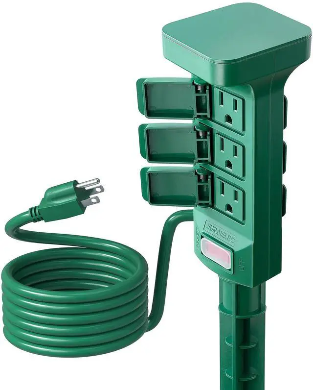 Main image of Outdoor Power Stake Waterproof, 6 Grounded Outlets Power Strip Weatherproof, 6FT Extension Cord Outlet for Yard, Garden, Christmas Light, Patio Lights, 1875W/15A, Green