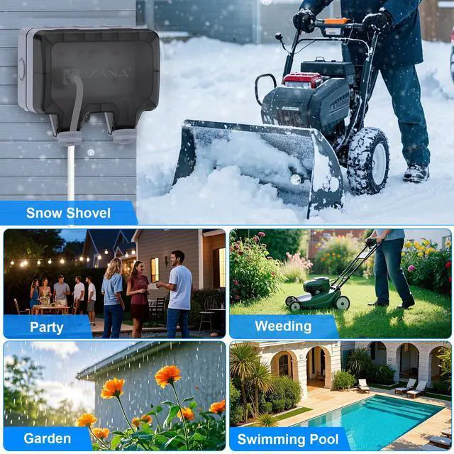 Alt view image 7 of 7 - Double Outdoor Outlet with Cover IP66 Waterproof Outdside Plug Socket Weatherproof Exterior Wall Electrical Box with Switch Indicator Light 2-Gang Power Outlet for Wet Garden Swimming Pool