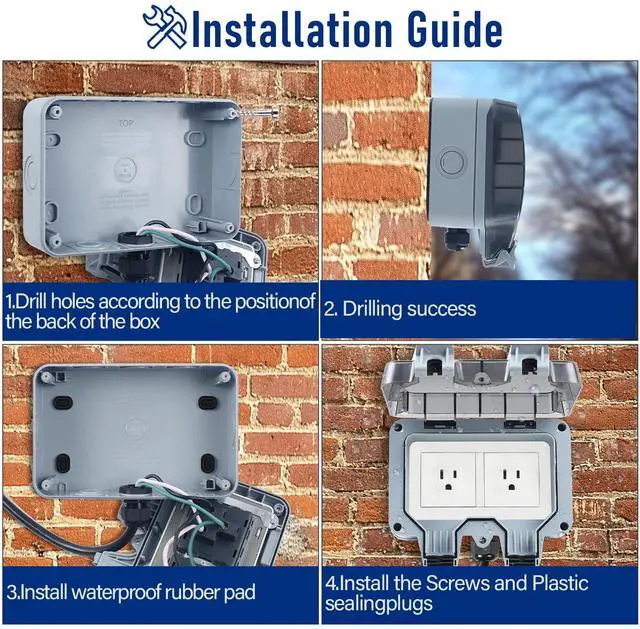 Alt view image 6 of 7 - Outdoor Power Outlet Box with 16.4Ft Extension Cord, NEMA 5-15R, STW 14 AWG, Weatherproof Waterproof IP66 Electrical Outlet Extender, Exterior Wall Power Socket w/Cover for Garden
