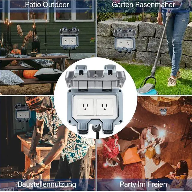Alt view image 7 of 7 - Outdoor Power Outlet Box with 16.4Ft Extension Cord, NEMA 5-15R, STW 14 AWG, Weatherproof Waterproof IP66 Electrical Outlet Extender, Exterior Wall Power Socket w/Cover for Garden