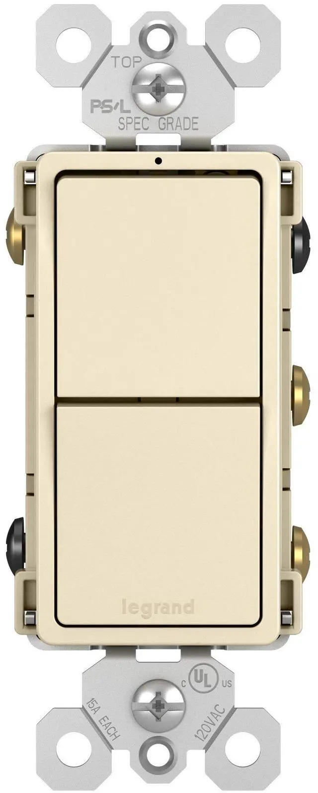 Main image of Legrand radiant RCD33LACC6 15 Amp Combination 2-in-1 Decorator Rocker Light Switch, Two 3-Way Switches, Light Almond (1 Count)