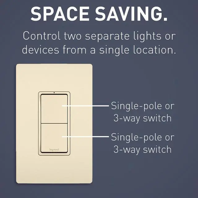 Alt view image 2 of 7 - Legrand radiant RCD33LACC6 15 Amp Combination 2-in-1 Decorator Rocker Light Switch, Two 3-Way Switches, Light Almond (1 Count)