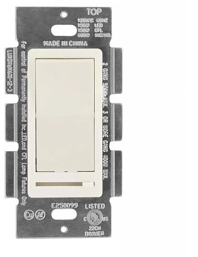 Alt view image 4 of 7 - LED Slide Dimmer Rocker Switch - 3-Way/Single Pole Compatible, Decorative Electrical Light Switch, 600 Watt Max, LED Compatible for Indoor Home Use, Wall Plate Cover Included - Almond