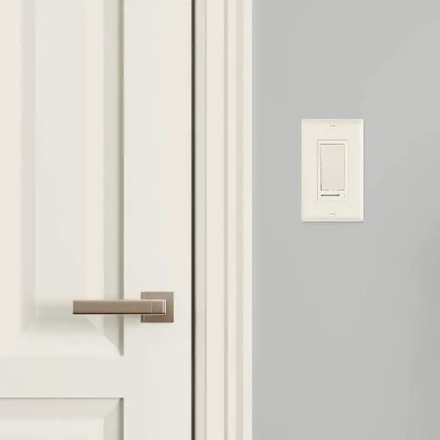 Alt view image 6 of 7 - LED Slide Dimmer Rocker Switch - 3-Way/Single Pole Compatible, Decorative Electrical Light Switch, 600 Watt Max, LED Compatible for Indoor Home Use, Wall Plate Cover Included - Almond