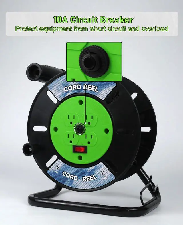Alt view image 4 of 7 - Extension Cord Storage Reel, Retractable Heavy Duty Open Cord Reel for 12/3,14/3,16/3 Gauge Extension Cord, Portable Empty Hand Wind Power Cord Roller Holder with 4-Grounded Outlets