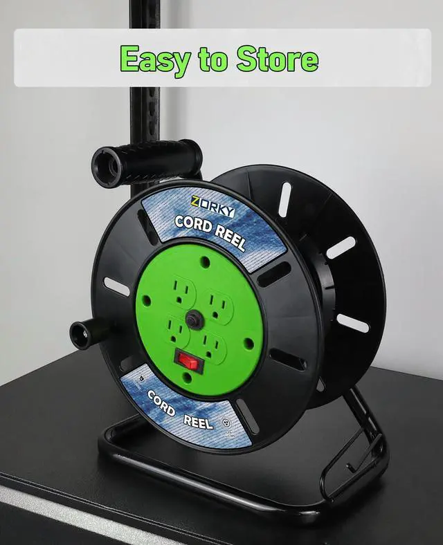 Alt view image 5 of 7 - Extension Cord Storage Reel, Retractable Heavy Duty Open Cord Reel for 12/3,14/3,16/3 Gauge Extension Cord, Portable Empty Hand Wind Power Cord Roller Holder with 4-Grounded Outlets