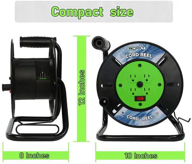 Alt view image 7 of 7 - Extension Cord Storage Reel, Retractable Heavy Duty Open Cord Reel for 12/3,14/3,16/3 Gauge Extension Cord, Portable Empty Hand Wind Power Cord Roller Holder with 4-Grounded Outlets