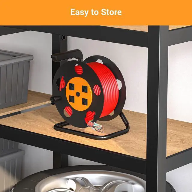 Alt view image 6 of 7 - Extension Cord Storage Reel, Heavy Duty Open Cord Reel with 4-Grounded Outlets, 12/3,14/3,16/3 Gauge Power Cord Reel, Hand Wind Retractable, 15A Circuit Breaker, Orange