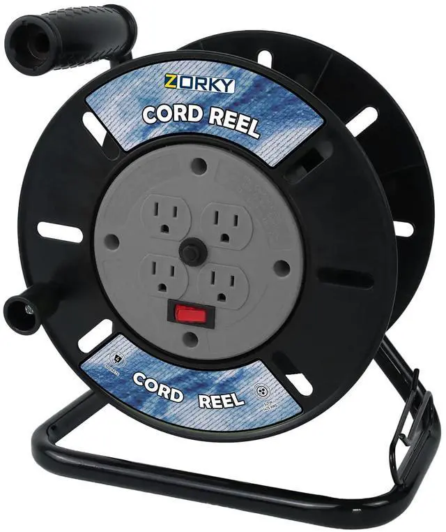 Main image of Extension Cord Storage Reel, Retractable Heavy Duty Open Cord Reel for 12/3,14/3,16/3 Gauge Extension Cord, Portable Empty Hand Wind Power Cord Roller Holder with 4-Grounded Outlets