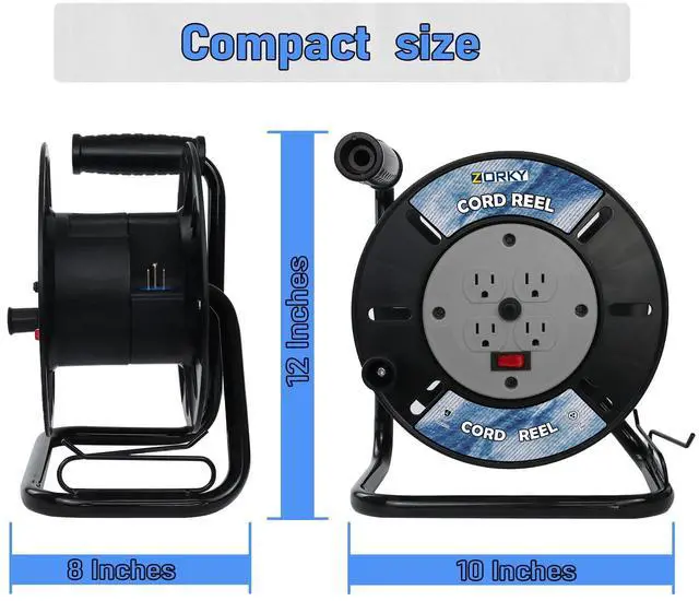 Alt view image 7 of 7 - Extension Cord Storage Reel, Retractable Heavy Duty Open Cord Reel for 12/3,14/3,16/3 Gauge Extension Cord, Portable Empty Hand Wind Power Cord Roller Holder with 4-Grounded Outlets