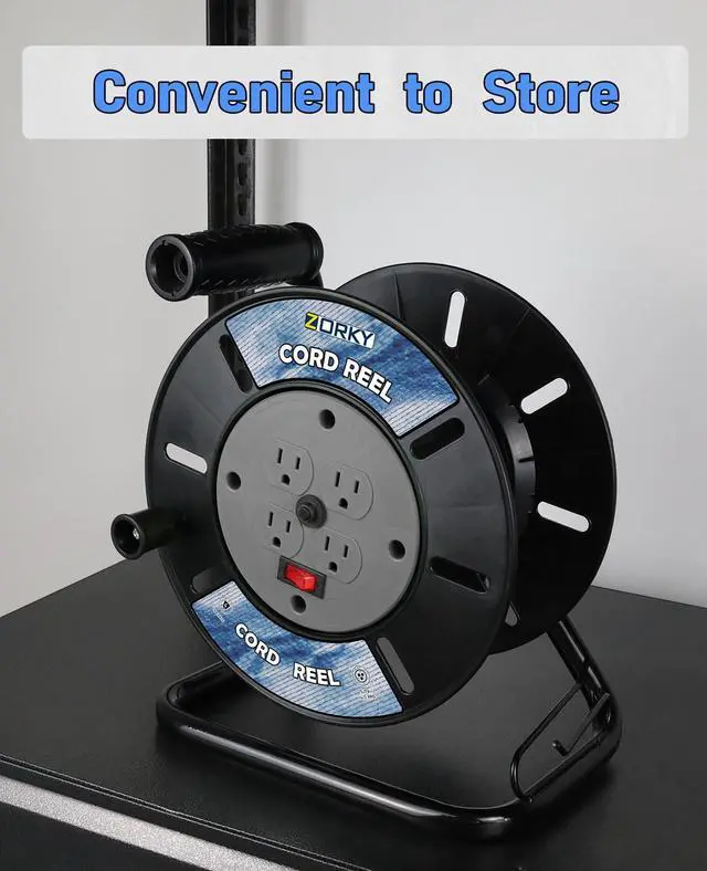 Alt view image 5 of 7 - Extension Cord Storage Reel, Retractable Heavy Duty Open Cord Reel for 12/3,14/3,16/3 Gauge Extension Cord, Portable Empty Hand Wind Power Cord Roller Holder with 4-Grounded Outlets