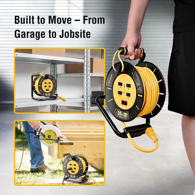 Alt view image 7 of 7 - 50 FT Retractable Extension Cord Reel, 12AWG Heavy Duty Power Cord with Handle Rewind, 4 Grounded Outlets, USB-A & USB-C Ports, 15A Circuit Breaker, ETL Listed for Garage, Workshop, Jobsite