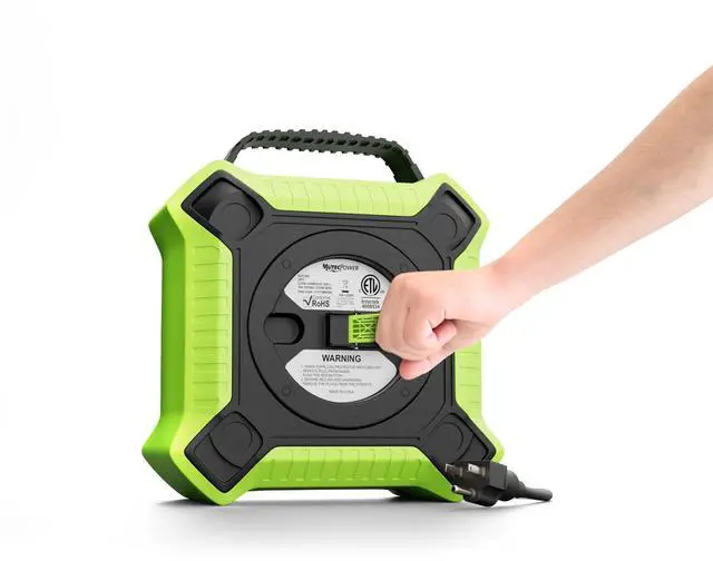 Alt view image 3 of 6 - 35 FT Retractable Extension Cord Reel Heavy Duty 14AWG/3C SJTW Power Cord Reel with 4 Electrical outlets for Garage and Shop, 10 Amp Circuit Breaker ETL Listed