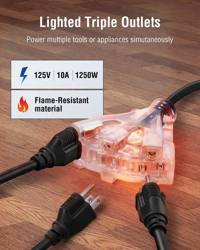 Alt view image 7 of 7 - 30 FT Retractable Extension Cord Reel, 16AWG SJTW Power Cord, Lighted Triple Outlets, 10A Circuit Breaker, Wall/Ceiling Mount for Garage, Workshop, ETL Listed