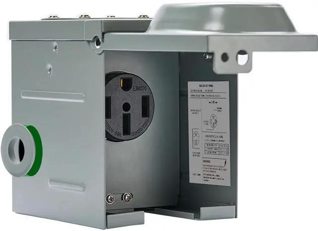 Main image of 50 Amp RV Power Outlet Box 125V/250V, Enclosed Lockable Outdoor Upgraded NEMA 14-50R RV Receptacle Plug for Hookup RV Camper Travel Trailer, Easy to Knock