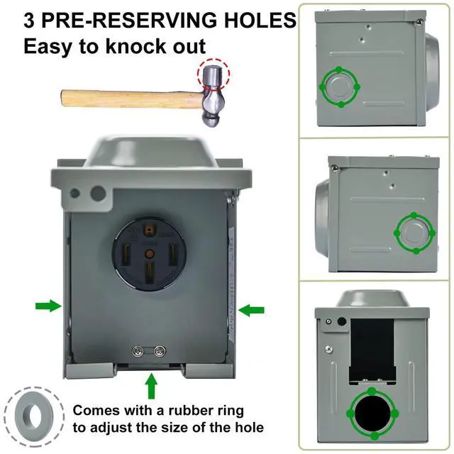 Alt view image 2 of 7 - 50 Amp RV Power Outlet Box 125V/250V, Enclosed Lockable Outdoor Upgraded NEMA 14-50R RV Receptacle Plug for Hookup RV Camper Travel Trailer, Easy to Knock