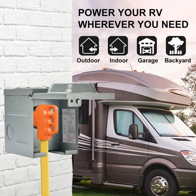 Alt view image 5 of 7 - 50 Amp RV Power Outlet Box 125V/250V, Enclosed Lockable Outdoor Upgraded NEMA 14-50R RV Receptacle Plug for Hookup RV Camper Travel Trailer, Easy to Knock