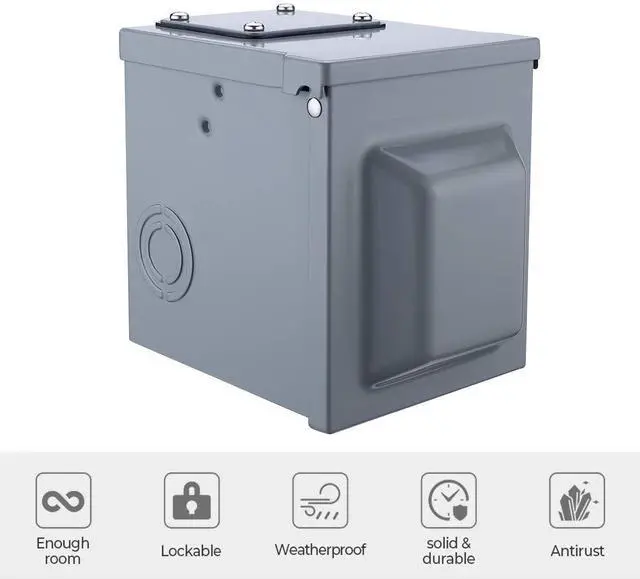 Alt view image 4 of 7 - 50 Amp 125/250 Volt RV Power Outlet Box, Enclosed Lockable Weatherproof Outdoor Electrical NEMA 14-50R Receptacle Panel, for RV Camper Travel Trailer Motorhome Electric Car Generator.