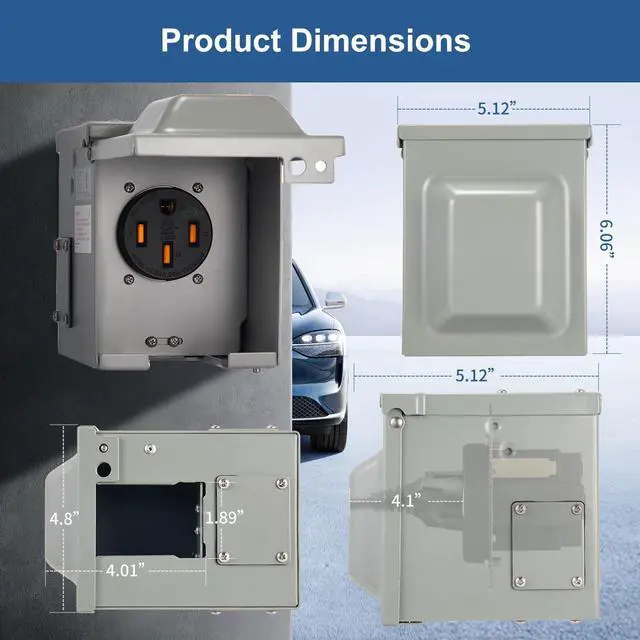 Alt view image 7 of 7 - 50 Amp EV/RV Power Outlet Box, Extra Heavy Duty EV-Grade 14-50R Receptacle, NEMA 3R Enclosed Lockable Weatherproof Outdoor Metal Box, EV Charger, 3-Pole, 4-Wire, ETL Listed