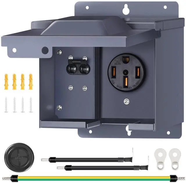 Main image of 50 Amp RV Power Outlet Box with Breaker, 125V/250V NEMA 14-50R Weatherproof RV Receptacle, Lockable Electrical Power Box for Campers, Trailers, Motorhomes, UL Listed U61OB06