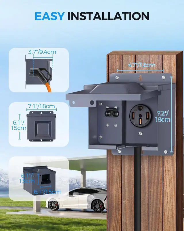 Alt view image 2 of 7 - 50 Amp RV Power Outlet Box with Breaker, 125V/250V NEMA 14-50R Weatherproof RV Receptacle, Lockable Electrical Power Box for Campers, Trailers, Motorhomes, UL Listed U61OB06
