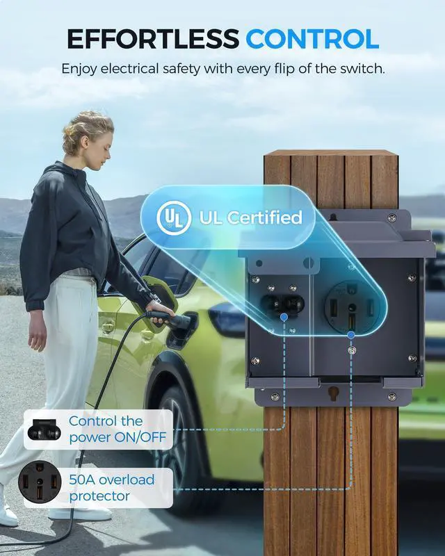 Alt view image 4 of 7 - 50 Amp RV Power Outlet Box with Breaker, 125V/250V NEMA 14-50R Weatherproof RV Receptacle, Lockable Electrical Power Box for Campers, Trailers, Motorhomes, UL Listed U61OB06